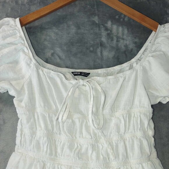 Women M White Peasant Milkmaid Babydoll Puffy sleeves Ren Fair Cottagecore Dress - Picture 6 of 13